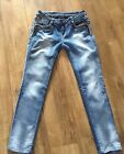 ROSE ROYCE(MISS ME)CHAIN DETAIL,EMBROIDERED,STONEWASHED,SLIM/STRAIGHT JEANS SZ 8