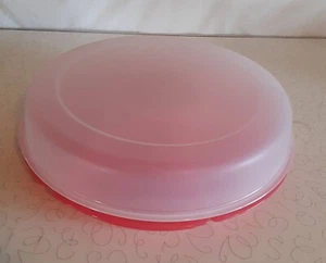 Tupperware Serving Party Tray #1666-D1 Cherry Red Clear Lid Dip Lid - Picture 1 of 4