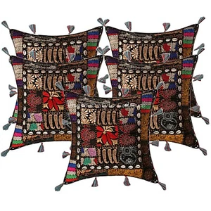 Boho Hippie Yoga Pillow Case Cushion Cover Black Patchwork Embroidered - Picture 1 of 6