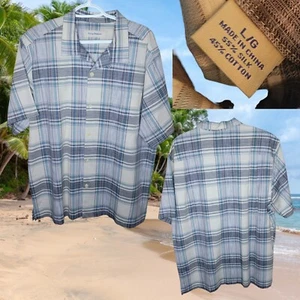 Tommy Bahama Large Lg Madras Plaid Silk Blend Button Down Hawaiian Shirt - Picture 1 of 5