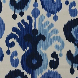 P KAUFMANN STILL WATER COBALT BLUE LARGE IKAT LINEN MULTIUSE FABRIC BY YARD 54"W - Picture 1 of 6