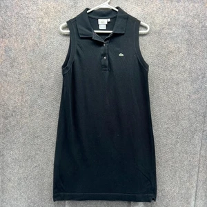 Lacoste Polo Dress Womens 12 Black Sleeveless Cotton Collared Pencil Straight - Picture 1 of 10
