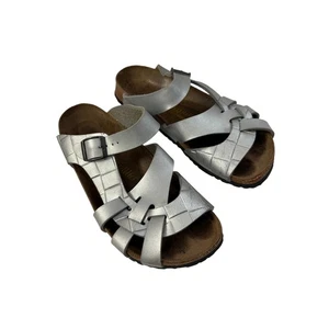 Birkenstock Papillio Pisa Silver Woven Slide On Sandals Sz 40/9 GS - Picture 1 of 7