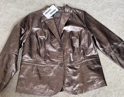 全新带标签 Peplum 风格金属玫瑰金加皮革西装外套无领 + 口袋 20W — 第 1/4 张图片