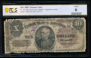 AC Fr 367 1890 $10 Treasury Note ORNATE BACK PCGS 6 comment Key Fr# - Picture 1 of 2
