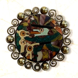 Vintage Peru Moche Sterling Silber 925 18K Gold Brosche Anstecknadel Anhänger 8 gr - Bild 1 von 9