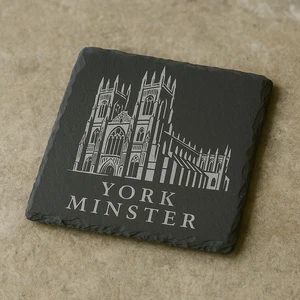UK Wahrzeichen Schiefer Untersetzer - Gravur Erbe, Durham Kathedrale, York Münster - Bild 1 von 5
