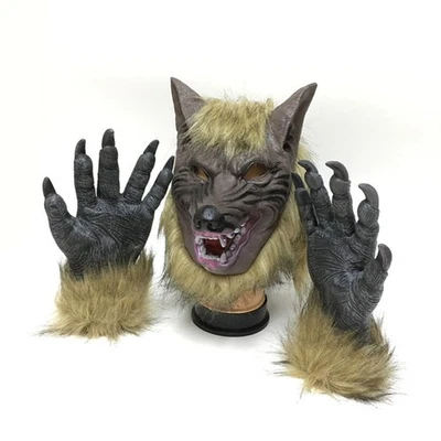 Halloween Wolf Head Face Mask Werewolf Claw Gloves Cosplay Costume Horror Props - Image 1 of 4