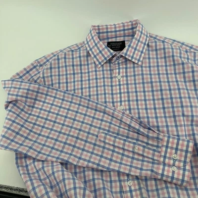 Camisa social xadrez Nordstrom masculina loja Tech-Smart azul rosa 15 1/2 34/35 - Imagem 1 de 4