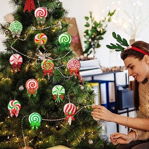 24 Stck. Weihnachten Süßigkeiten Ornamente Holz Lutscher Anhänger für Baum Wohndeko - Bild 1 von 5