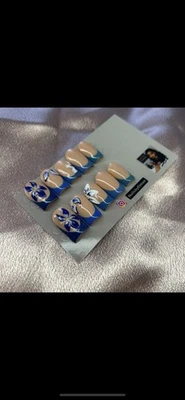 Handmade Gel French Tip Nail Art Press Ons Easy to Wear False Nails (10 Nails) - Image 1 of 3