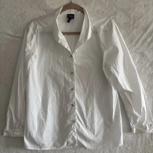 eileen fisher white button up shirt blouse Size large Cotton crisp - Picture 1 of 10