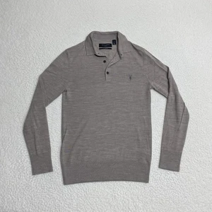 AllSaints Poloshirt Herren XS Braun 100% Merinowolle Langarm Strick A1 - Bild 1 von 9
