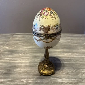 Vintage aufklappbares Porzellan Ei Cherubs floral Goldsockel 13 Zoll hoch - Bild 1 von 13