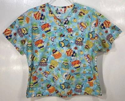 Scrub Top womens size S Small as measured Fun Tropical Pineapple Bikini Hawaiian - Image 1 of 3