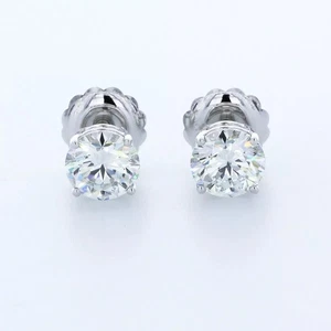 Solid 14K White Gold Stud Earrings Classic 3.04 CT Round Natural Diamond G SI1 - Picture 1 of 10