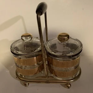 Mid Century Modern Culver Glass Cream Sugar Set with Caddy - Picture 1 of 2
