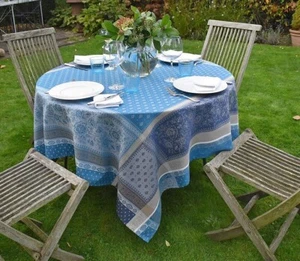 Tablecloth Jacquard Cotton 160x160 CM Blue from France With Teflonschutz - Picture 1 of 7