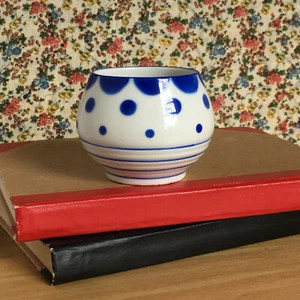 Small VTG Czech Erpwila Blue Polka Dot Sugar Bowl Cup est. 1886 * - Picture 1 of 6