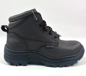 Skechers Work Steel Toe Leather Boots Mens 9.5 Wide Fit Brown Slip Resistant - Picture 1 of 11