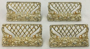 Lote de 4 Portatarjetas Colocar Metal Tono Dorado Repujado "Rosas y Enrejado" De Colección - Imagen 1 de 9