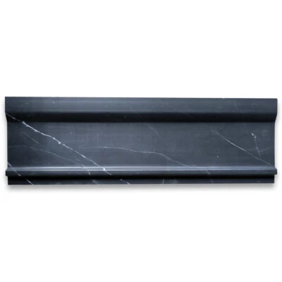 N03H Nero Marquina Black Marble 4x12 Plaza Trim Molding Honed - Image 1 of 4