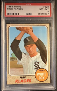1968 Topps Baseball Cards #229 Fred Klages Chicago White Sox PSA 8 NM-MT
