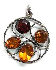925 Sterling Silver Faceted Cognac Genuine Baltic Amber Floral Large Pendant - Picture 1 of 3