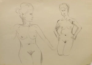 " Frau/Mädchen Studie Akt/Nude 79 "Kohle/Bleistudie. zuschr..Sepp Wurster - Bild 1 von 2