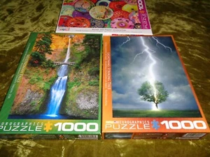 3 Eurographics 1000 Teile Puzzle Set Regenschirme Wasser fällt Blitz Baum - Bild 1 von 2