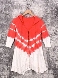 XCVI Sweatshirt XS Womens Pink Tie Dye Terry Full Zip Tunic Hoodie - Picture 1 of 8
