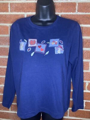 Camisa feminina vintage Jason Maxwell aplique outono professor azul marinho pequena - Imagem 1 de 4