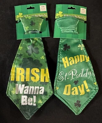 Way To Celebrate! 2 Pc St. Patrick’s Day Novelty Ties, Green Shamrocks. NOS - Image 1 of 4