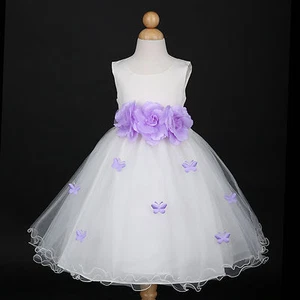 Ivory/Lilac Lavender Pageant Wedding Flower Girl Dress 6M 12M 18M 2/2T 4 6 8 10 - Picture 1 of 2