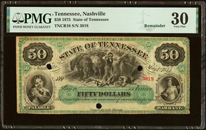 Nashville, TN - Bundesstaat Tennessee 50 $ 1. Mai 1875 Cr. 10 Reste PMG VF 30 - Bild 1 von 2