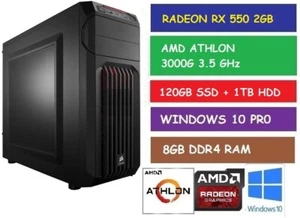 AMD ATHLON 3000G 3.5GHz DESKTOP GAMING PC RX 550 120GB SSD 1TB HDD 8GB RAM W10 - Picture 1 of 1