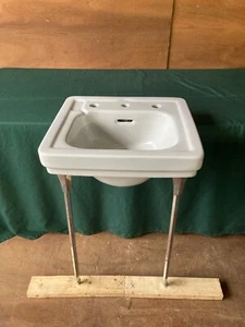 Vintage 20x18 Mid Century White Console Sink Chrome legs Old Standard 423-24E - Picture 1 of 24