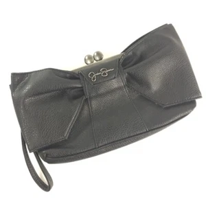 Jessica Simpson Black Pewter Snap Bow Clutch Wristlet Cocktail Party  - Picture 1 of 6