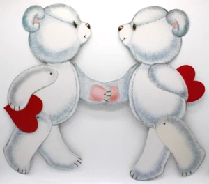 Vintage Large Valentine Jointed Bear Couple Die Cut Decoration Classroom Board - Picture 1 of 9