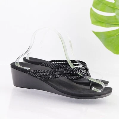 Vionic Womens Ramba Sandal Size 9 Black Braided Thong Slide Wedge Heel Shoe - Image 1 of 4