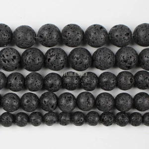 Natural Black Volcanic Lava Gemstone Round Beads 4mm 6mm 8mm 10mm 12mm 15.5" - Picture 1 of 8