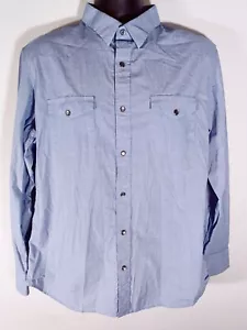 Banana Republic Camicia Uomo L Western Blu Perla Snap Micro Check LS Tasca Patta - Foto 1 di 10