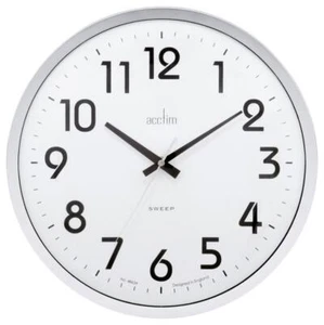 Orion 320mm Silent Sweep Non-Ticking Wall Clock, White / Chrome - 21287 - Picture 1 of 3