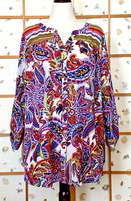 Blusa para mujer Fig & Flower con botones talla 2X boho artística crepé manga con lengüeta enrollable Foto 1 de 4