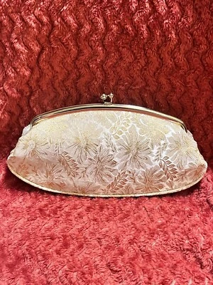 VINTAGE 1960s White & Gold Rayon Clutch Purse by Avon - Karin White W/Box - Image 1 of 4