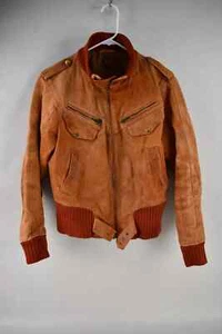 Transmitter Mens Brown Leather Bomber Jacket Size L - Picture 1 of 6