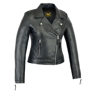 Women Genuine Sheep Motorcycle Casual Soft Light Weight Leather Jacket black - Picture 1 of 3