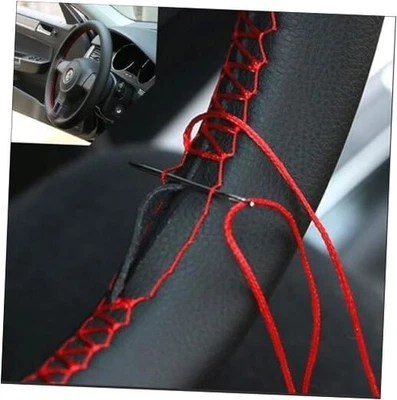  38cm/15 Inch Hand Sewing Steering Wheel Cover Breathable Anti-Slip Leather Red - Image 1 of 4