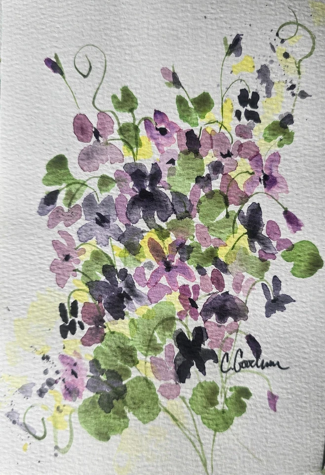 Original Signed Watercolor Painting. Vibrant. Abstract. Floral.Colorful. Purple - Image 1 of 1