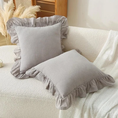 Fundas de almohada de guinga (paquete de 2) - 18x18 18 x 18 (paquete de 2), cuadros marrón/blanco  Foto 1 de 4